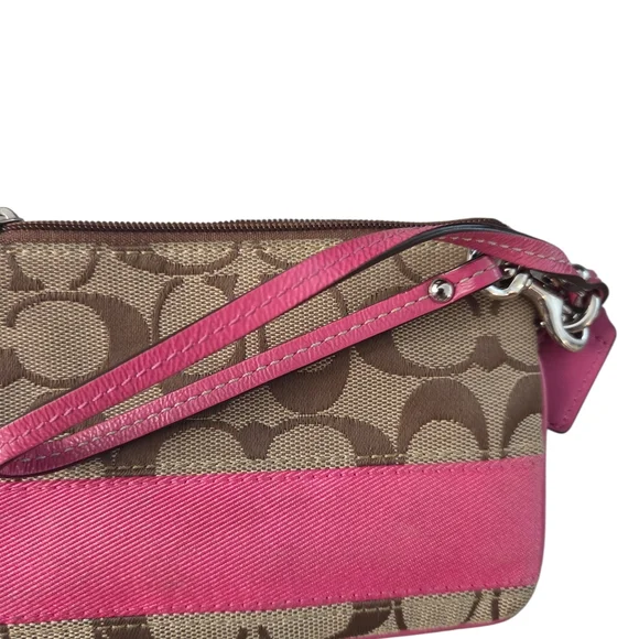Coach Pink and Brown Stripe Wristlet - Picture 7 of 7